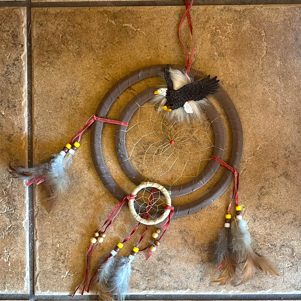 DreamCatcher | Eagle Beaded Leather Wrapped Catcher | Indian Reservation Decor